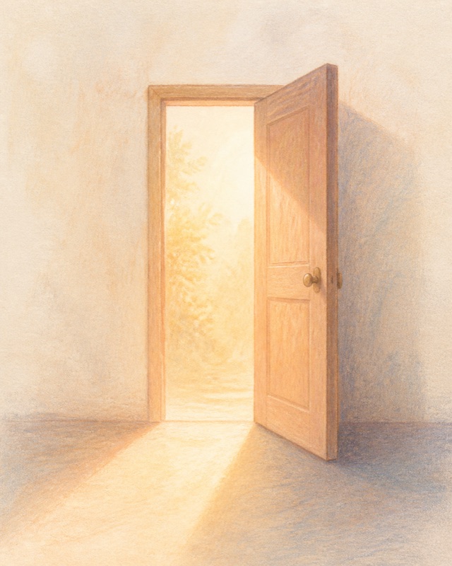 Morning light through an open door