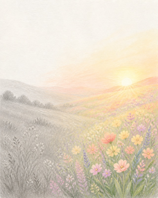 A gray landscape bursting into bloom
