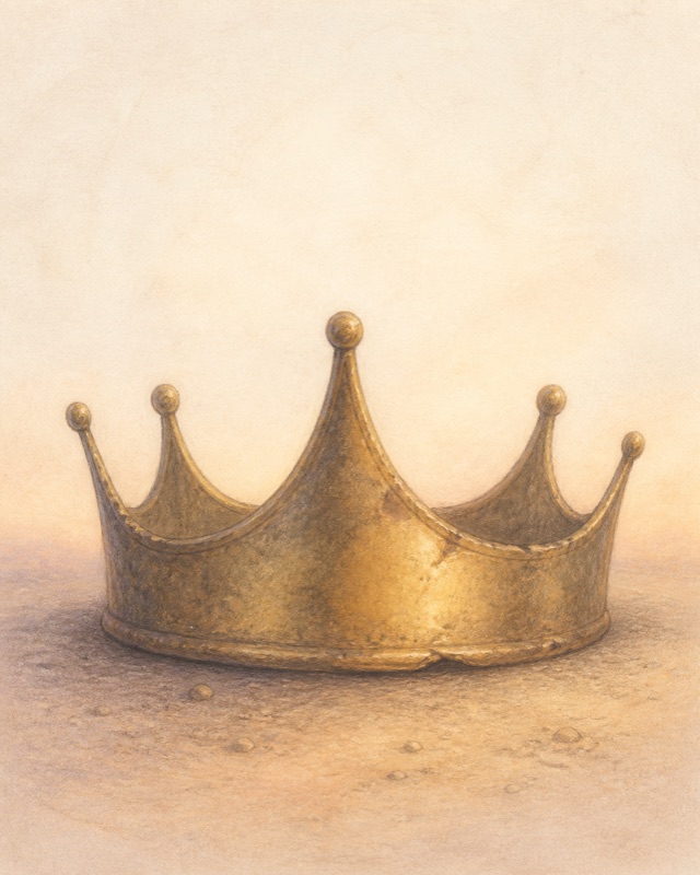 A tarnished crown on dusty ground