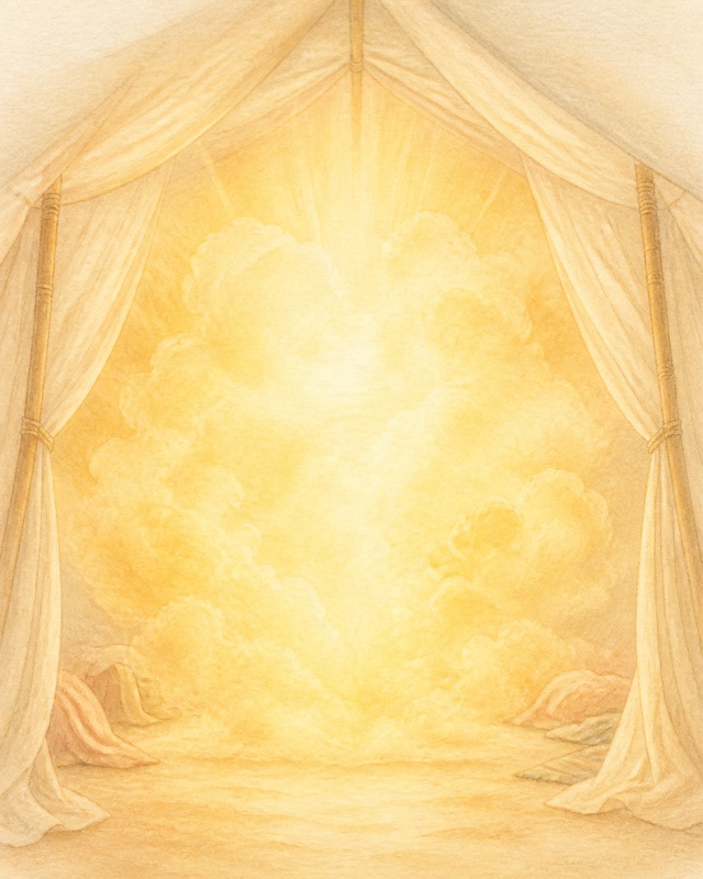 Radiant light filling a tent sanctuary