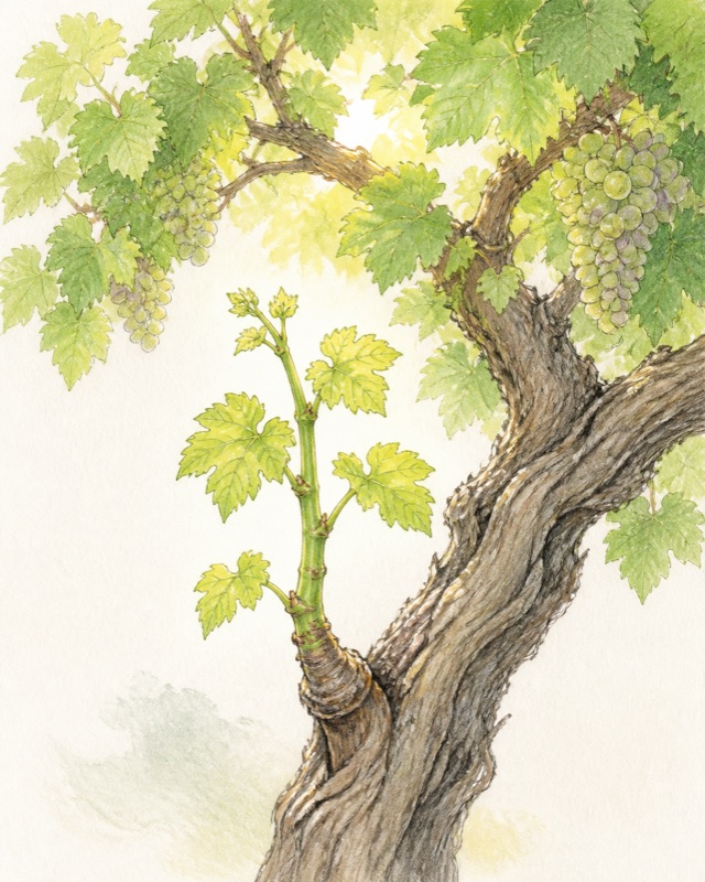 A branch joined to a vine